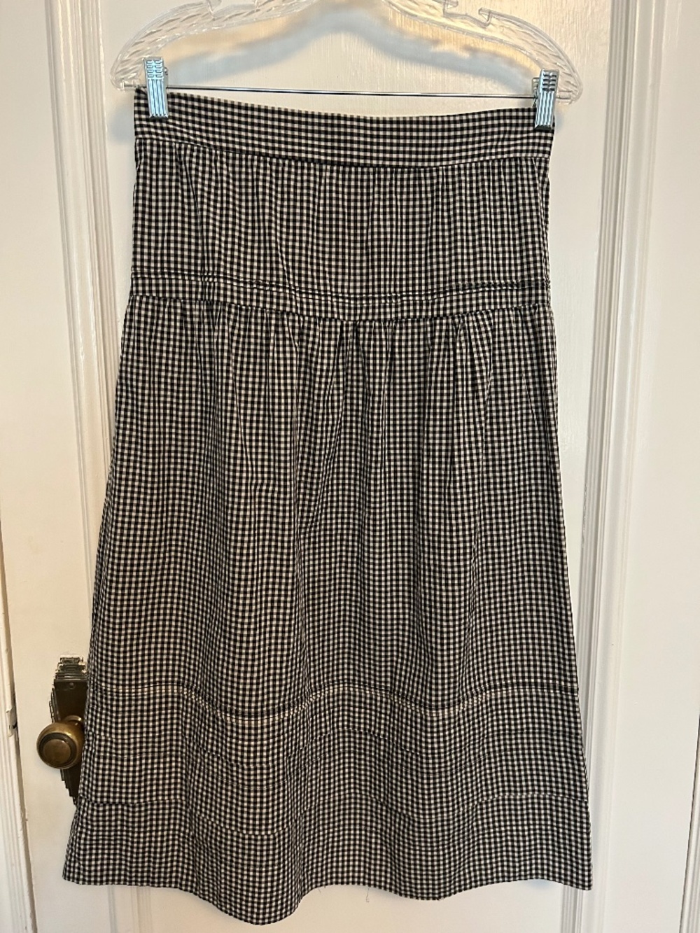 Belle Vere 100% Cotton Black & White Gingham A-Line Midi Skirt Size 6